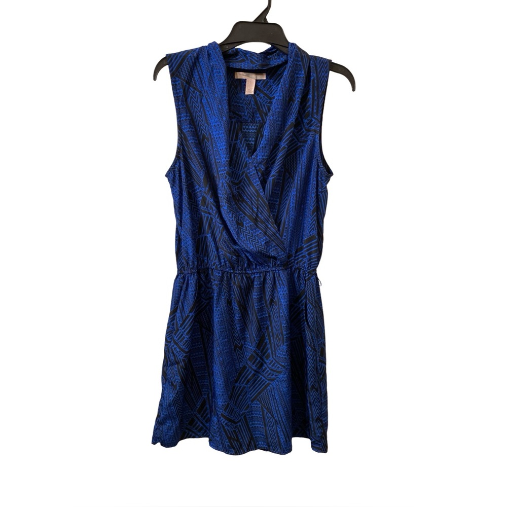 Forever 21 Vietnam Women V-neck Mini Sleeveless Waist band  Blue Dress Size L